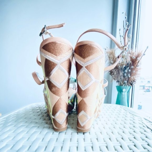 Vintage Sam Edelman Wedge Platform Mozaic Strappy Sandals - Picture 9 of 14